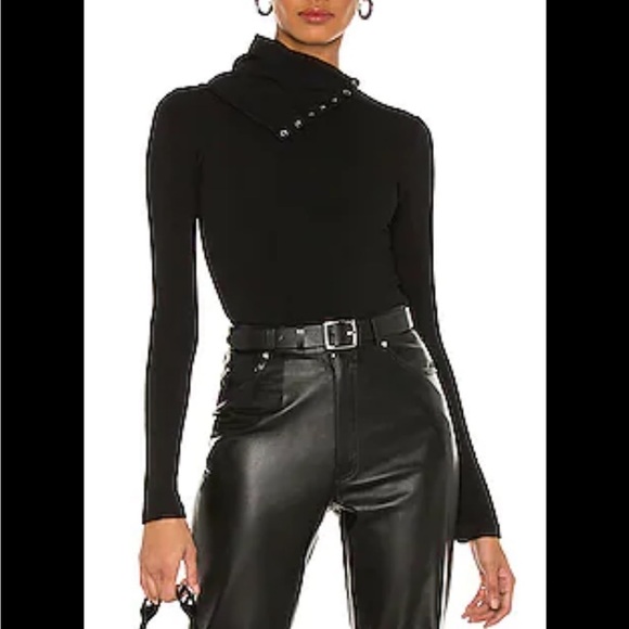 REVOLVE NBD Harbor Turtleneck Shirt Black Fleece Snap Button Placket Top XS NEW - Picture 1 of 14